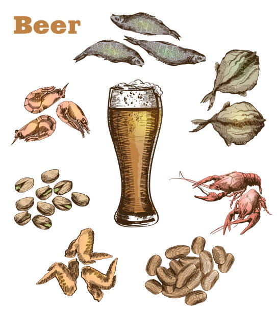 pt 맥주 및 스낵임을 - pistachio beer nuts nut backgrounds stock illustrations