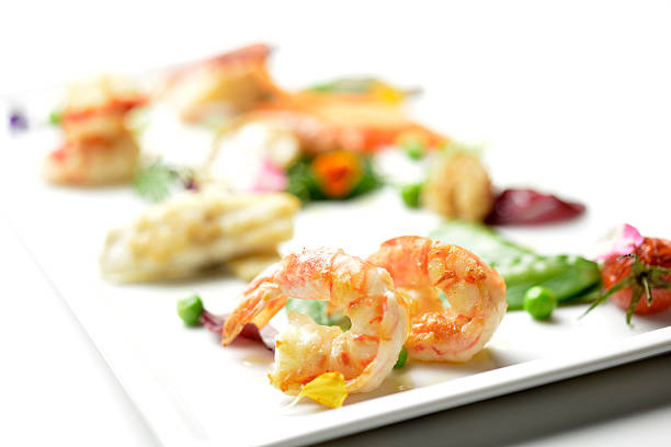 Starter Dish of sea fish with spring vegetables