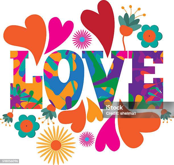 60 년대 스타일 Mod 팝아트 Love 텍스트 디자인식 사랑에 대한 스톡 벡터 아트 및 기타 이미지 - 사랑, 하트 모양, 꽃-식물