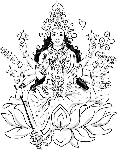 illustrations, cliparts, dessins animés et icônes de déesse indienne shakti, croquis pour votre design - shakti