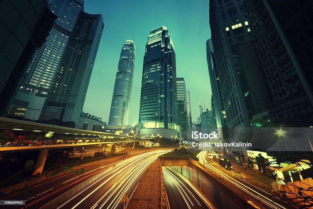 traffic in Hong Kong at sunset time City Stock Photo