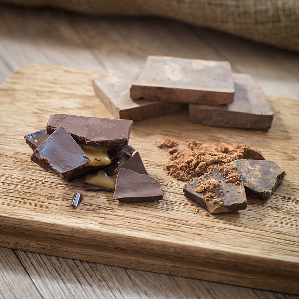 istock Dark chocolate with cocoa on wooden board 518061254