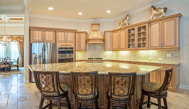 istock Gourmet Kitchen with Large Island with Seating Area 518064140