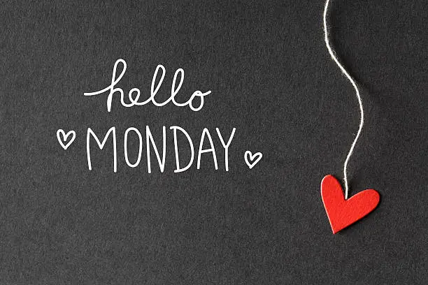 Hello Monday message with handmade small paper hearts