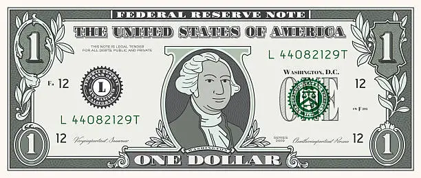 Vector illustration of Dollar Bill ONE USD money currency