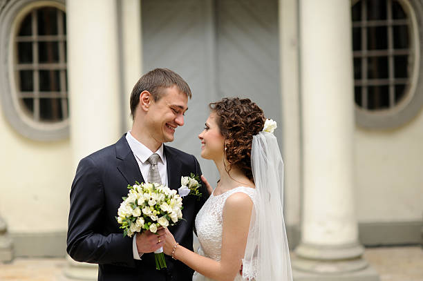 istock Happy bride and groom on their wedding 518069044