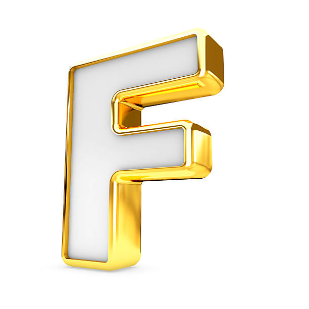 istock 3d gold - white letter F isolated white background. 518070342