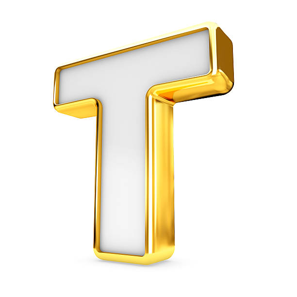 istock 3d gold - white letter T isolated white background. 518084180