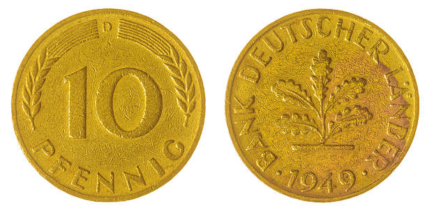 istock 10 pfennig 1949 coin isolated on white background, Germany 518088300