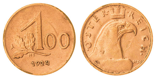 100 kronen 1924 coin isolated on white background, Austria