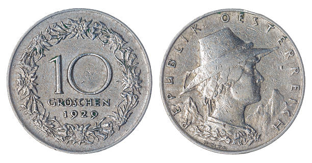 istock 10 groschen 1929 coin isolated on white background, Austria 518089710
