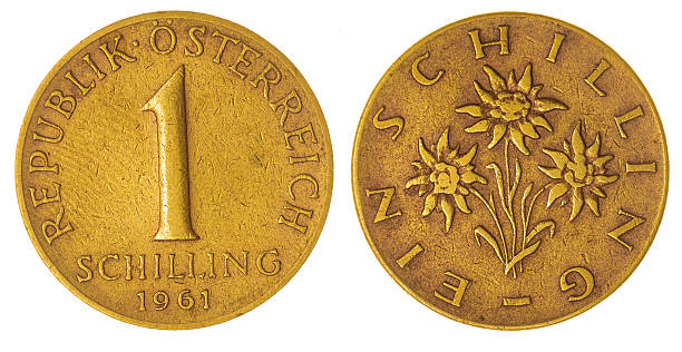 1 schilling 1961 coin isolated on white background, Austria Aluminum bronze 1 schilling 1961 coin isolated on white background, Austria austrian coins stock pictures, royalty-free photos & images