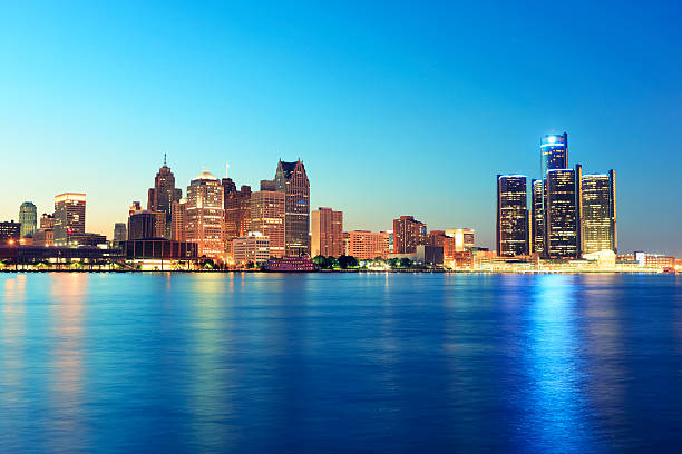 istock Detroit skyline by night 518090816