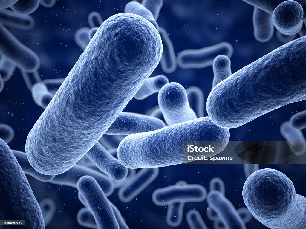 Bacteria closeup 3d render Bacteria blue closeup (depth  of field) Bacterium Stock Photo