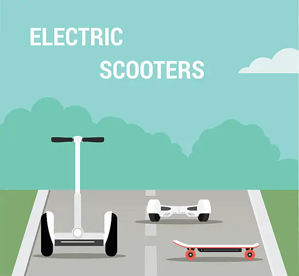 Vector illustration of Set of self-balancing electric scooters.