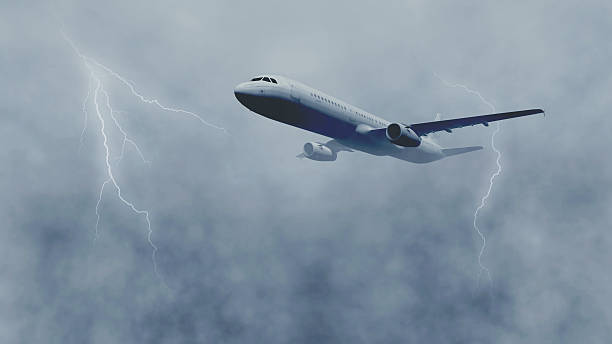 Passenger plane flies in stormy clouds