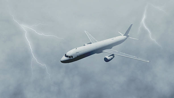 istock Airliner flies in stormy clouds with lightnings 518091250