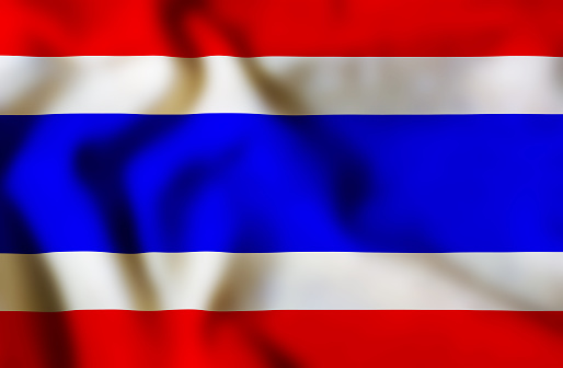 Bangkok, Thailand:  flag of Thailand, call the Thong Trairong / Trairanga, meaning tricolour - rectangular in shape with 6 part width and 9 part length, divided into five stripes throughout the length of the flag; with the middle stripe being 2 part wide, of deep blue colour, and the white stripes being 1 part wide next to each side of the deep blue stripes, and the red stripes being 1 part wide next to each side of the white stripes. The colours are said to stand for nation-religion-king, an unofficial motto of Thailand.