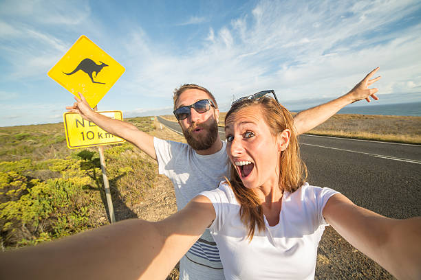 istock Couple take selfie portrait in Australia 518096120