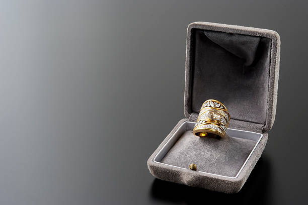 Vintage Gold Diamond Ring In Case with Copy Space