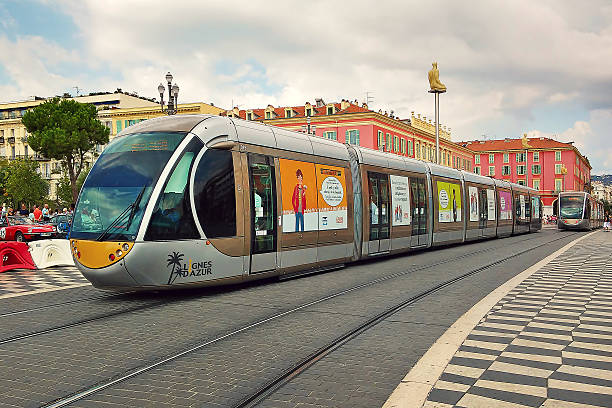 tram su place massena a nizza, francia. - city of nice france massena city foto e immagini stock