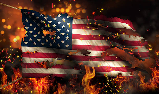 istock USA America Burning Fire Flag War Conflict Night 3D 518097891