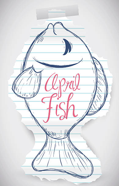 Sweet Fish Sketch for April Fools' Prank Tear rip paper with a sweet fish draw for April Fools' prank. april fools day stock illustrations