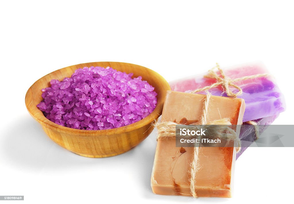 Spa setting with natural soap and sea salt Aromatherapy Stock Photo