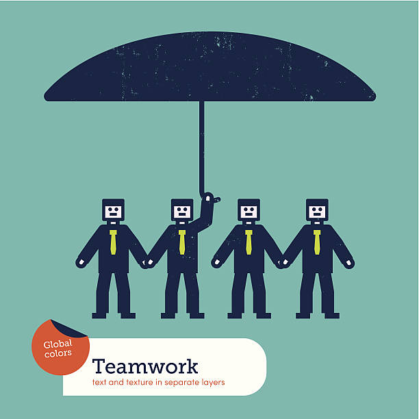 ilustraciones, imágenes clip art, dibujos animados e iconos de stock de vector cadena de un hombre con un paraguas - umbrella men business businessman