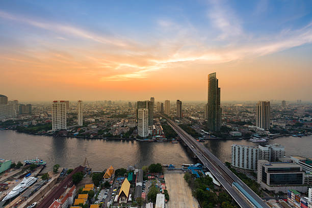 istock Dramatic sky over Bangkok city downtown aerial view 518099176