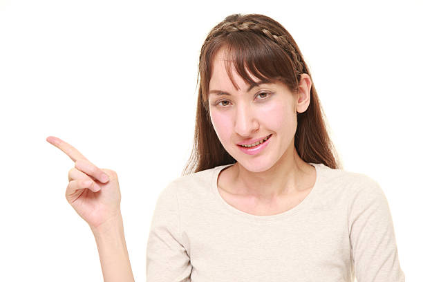 istock young woman presenting and showing something 518109184