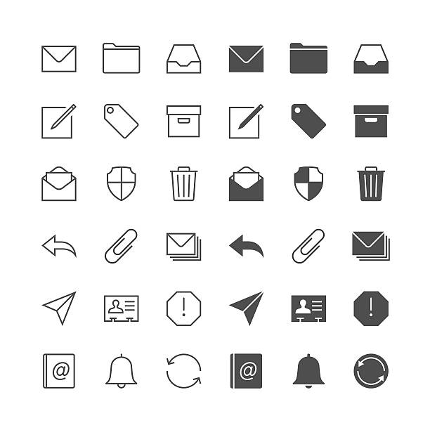 Email icons Simple vector icons. Clear and sharp. Easy to resize. No transparency effect. EPS10 file. Included normal and enable state. inbox filing tray stock illustrations