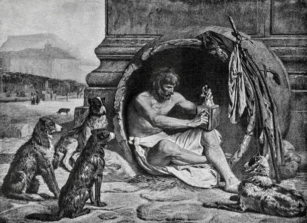 Diogenes The Cynic - Ancient Greek Philosopher Engraving from 1894 showing Diogenes the Cynic philosopher living as a dog in as simple a manner as possible. sinop province turkey stock illustrations