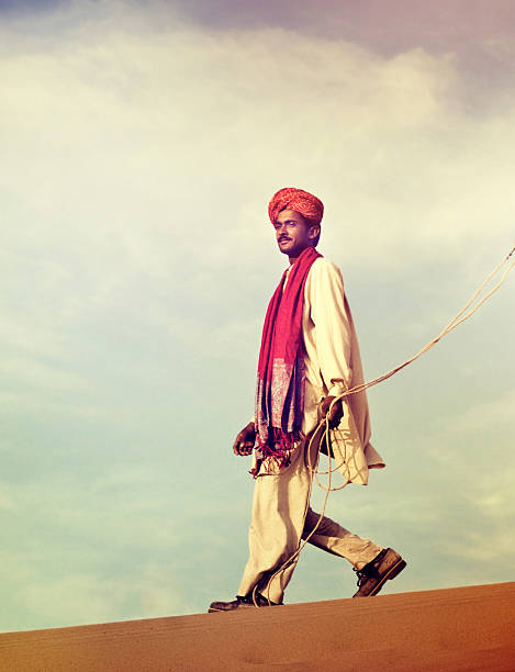 Indian Man Camel Desert Travel Concept
