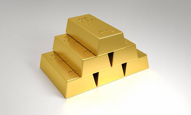 istock Stacked pile of gold bars. 3D illustration. 518118662