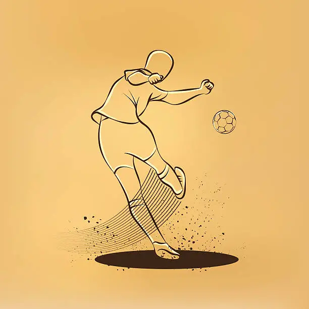 Vector illustration of Soccer player kicks the ball. Back view.