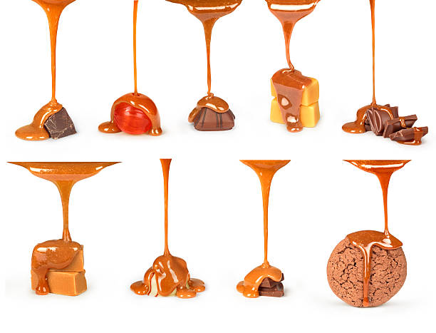 istock sweet caramel sauce is poured on a chocolate bar, 518121864