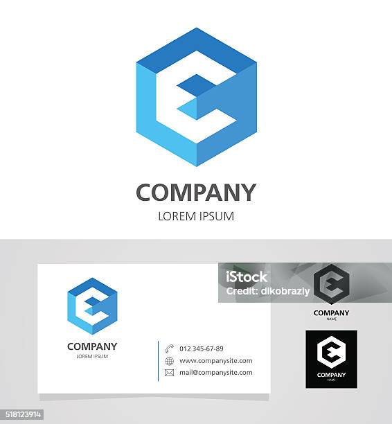 Letter E Emblem Design Element With Business Card Illustration Stock Illustration - Download Image Now