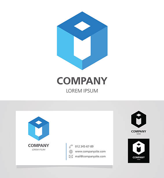 Letter I - Emblem Design Element with Business Card - illustration Vector Emblem Template  blue letter i stock illustrations