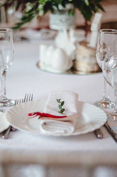 istock Rustic Wedding composition marsala flowers decoration on table in restoraunt. 518136650