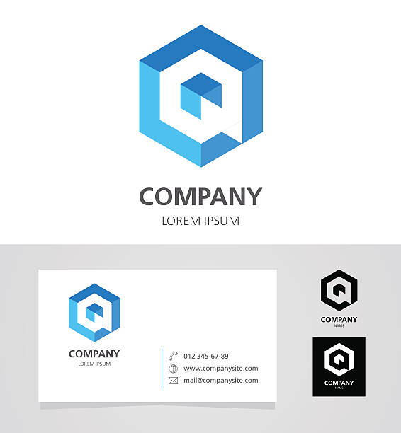 illustrazioni stock, clip art, cartoni animati e icone di tendenza di lettera q-emblem elemento di design con business card-illustrazione - qs