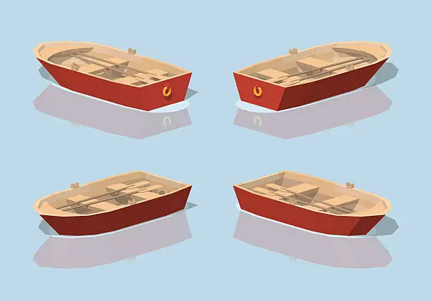 Vector illustration of Low poly red punt boat