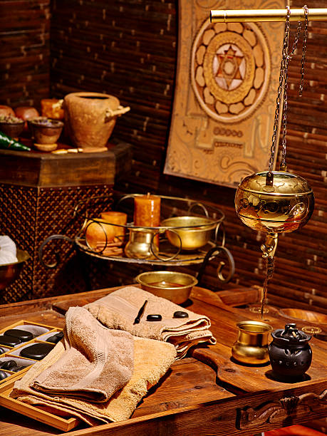 istock Spa massage interior with India accessories 518144744