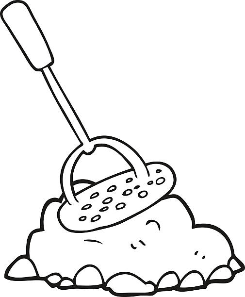 black and white cartoon potato masher freehand drawn black and white cartoon potato masher clip art of a potato masher stock illustrations