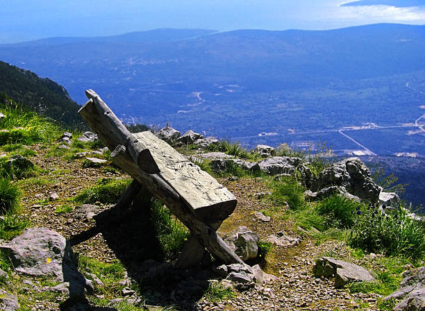 istock Old wooden bench in Montenegro mountains 518144846