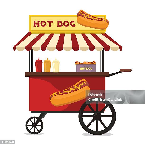 Chaud Chien Fastfood Rue Panier Shopping À Lillustration Vectorielle De La Ville Vecteurs libres de droits et plus d'images vectorielles de Hot dog