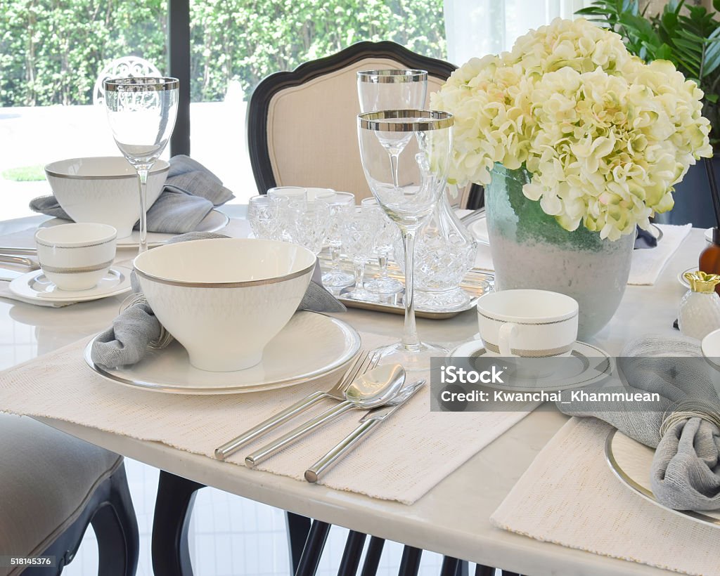 Table Photo Dining Table In Modern Home With Elegant Table Setting Stock Photo ...