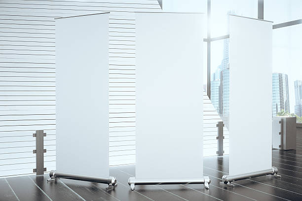 istock Blank posters in modern hall with black floor 518148610