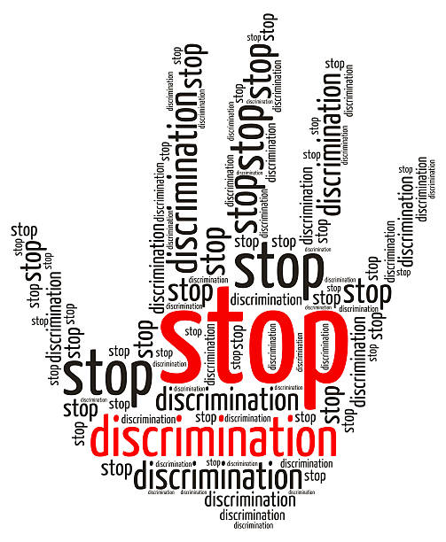 Stop Discrimination word cloud Stop Discrimination word cloud in the shape of a palm, isolated on white stop single word stock pictures, royalty-free photos & images