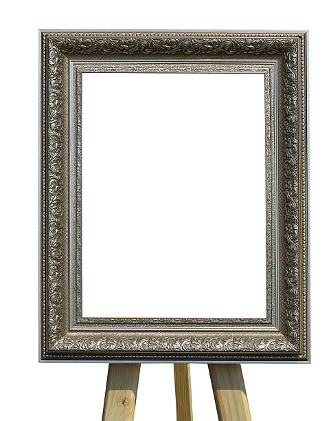 istock Old vintage silver picture frame on a stand isolated 518149608